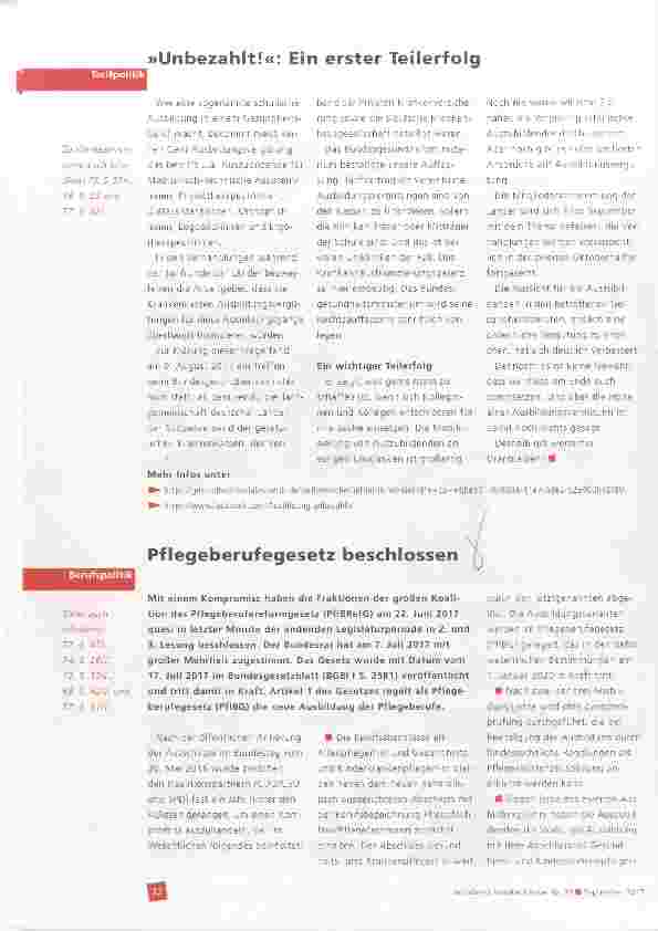Vorschauseite 1: Pflegeberufegesetz beschlossen