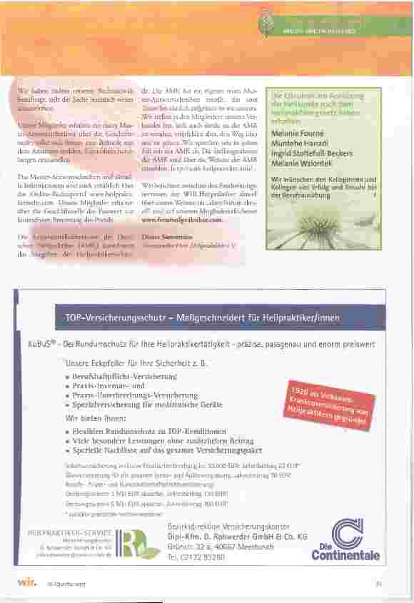 Vorschauseite 2: Information des Vorstandes Freie Heilpraktiker e. V. Eigenblut und Transfusionsgesetz Eine rechtsstaatlich bedenkliche Vorgehensweise der Gesundheitsbehörden