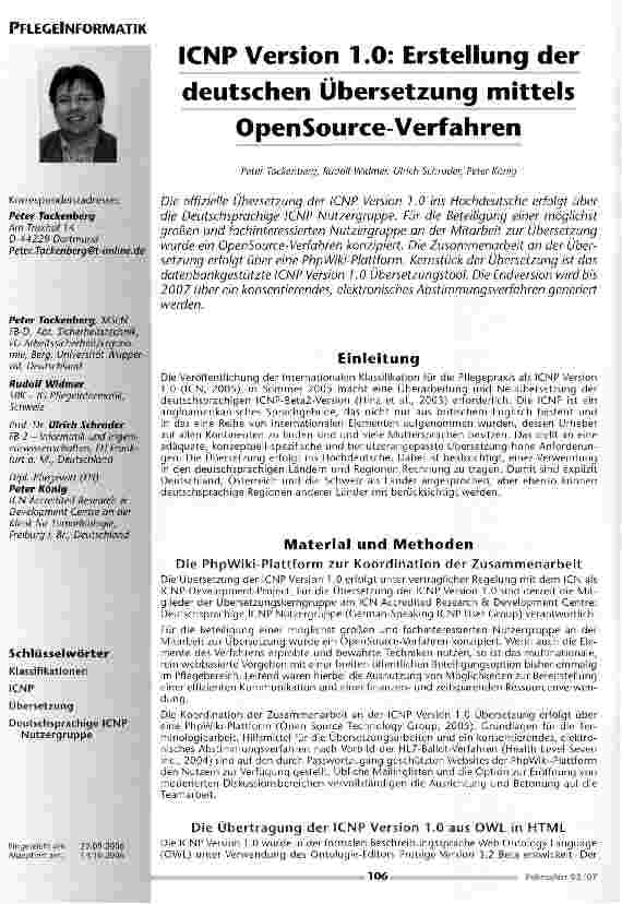 Vorschauseite 1: ICNP Version 1.0: Erstellung der deutschen Übersetzung mittels OpenSource-Verfahren