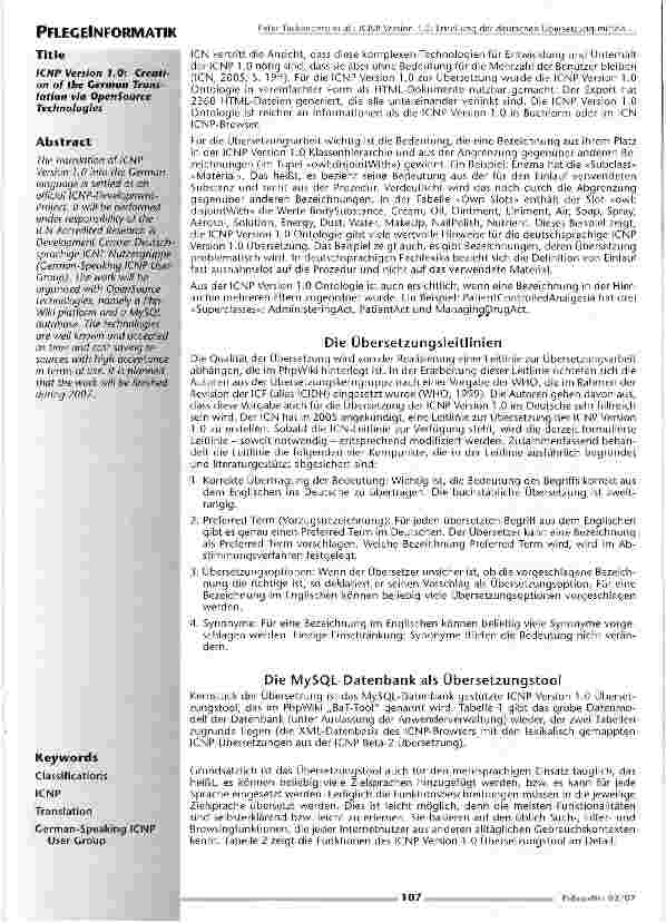 Vorschauseite 2: ICNP Version 1.0: Erstellung der deutschen Übersetzung mittels OpenSource-Verfahren