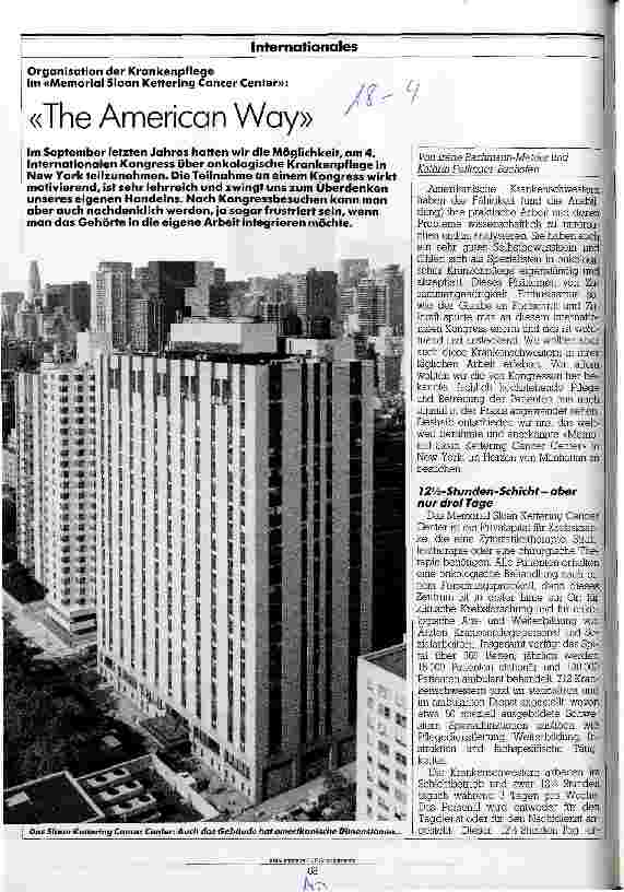 Vorschauseite 1: The American Way Organisation der Krankenpflege im Memorial Sloan Kettering Cancer