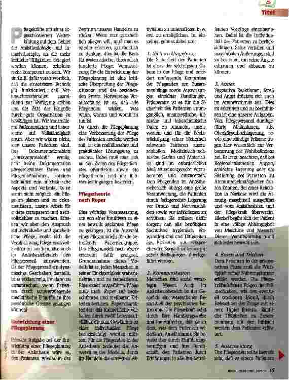 Vorschauseite 2: Pflegeplanung in der Anästhesie
