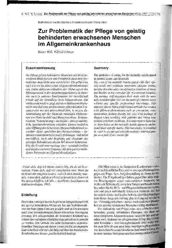 Vorschauseite 1: Zur Problematik der Pflege von geistig behinderten erwachsenen Menschen im Allgemeinkrankenhaus