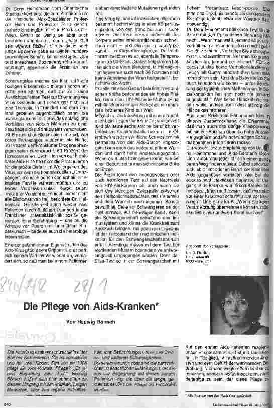 Vorschauseite 1: Die Pflege von Aids-Kranken