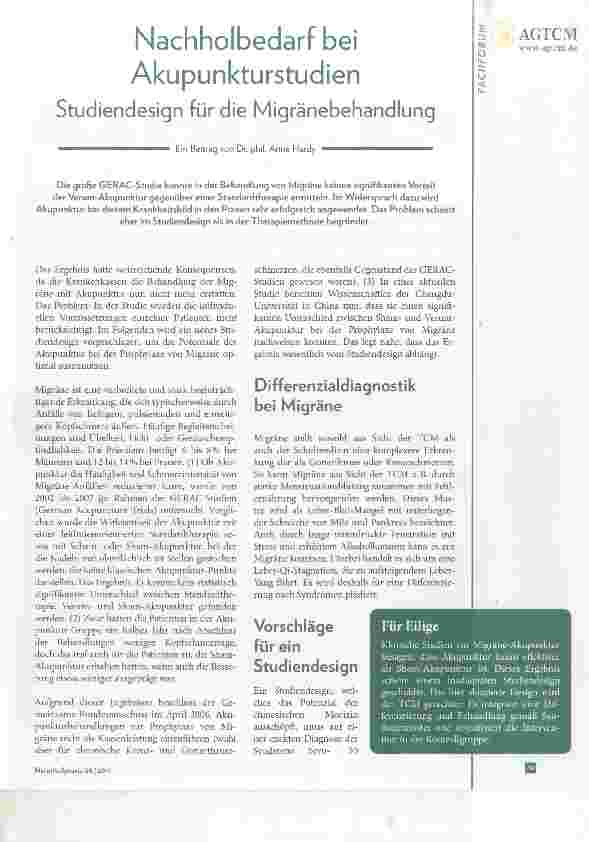 Vorschauseite 1: Nachholbedarf bei Akupunkturstudien Studiendesign für die Migränebehandlung