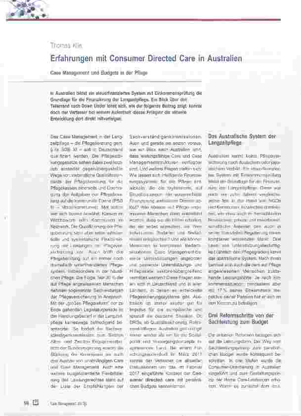Vorschauseite 1: Erfahrungen mit Consumer Directed Care in Australien