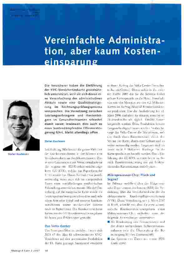 Vorschauseite 1: Vereinfachte Administration, aber kaum Kosteneinsparung