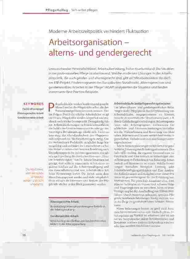 Vorschauseite 1: Arbeitsorganisation - alternsund gendergerecht