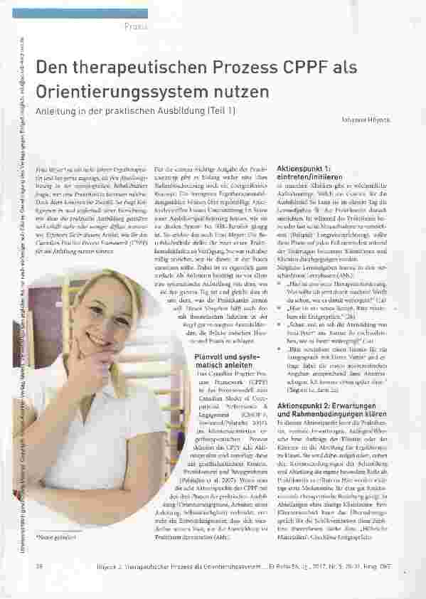 Vorschauseite 1: Den therapeutischen Prozess CPPF als Orientierungssystem nutzen Anleitung in der praktischen Ausbildung Teil 1