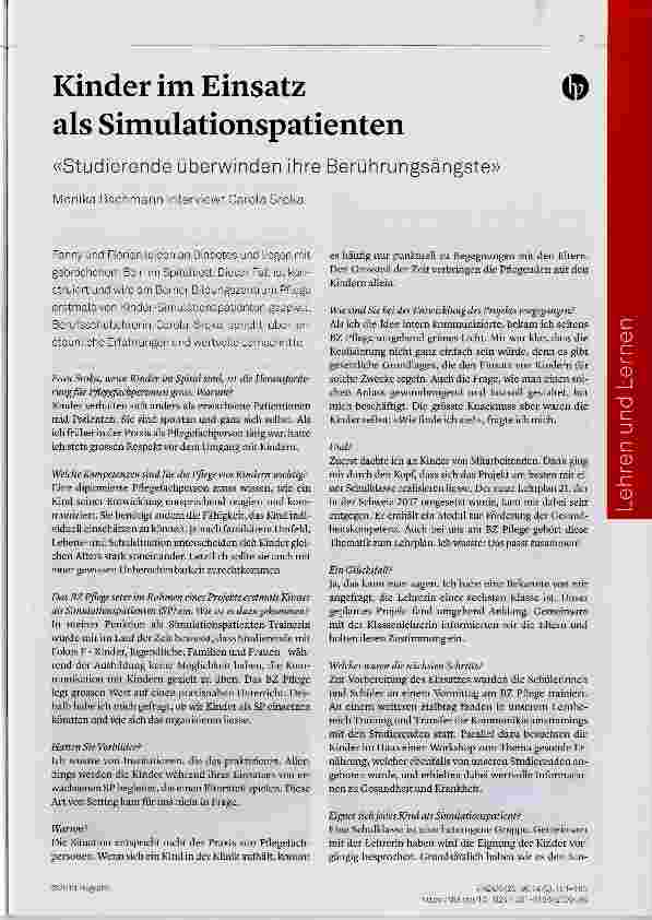 Vorschauseite 1: Kinder im Einsatz als Simulationspatienten