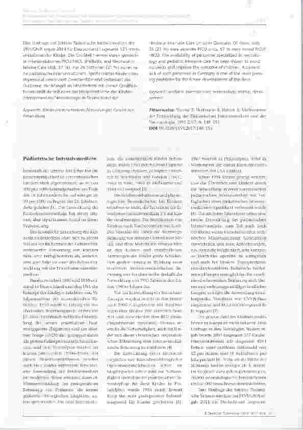 Vorschauseite 2: Meilensteine der Entwicklung der Pädiatrischen Intensivmedizin und der Neonatologie