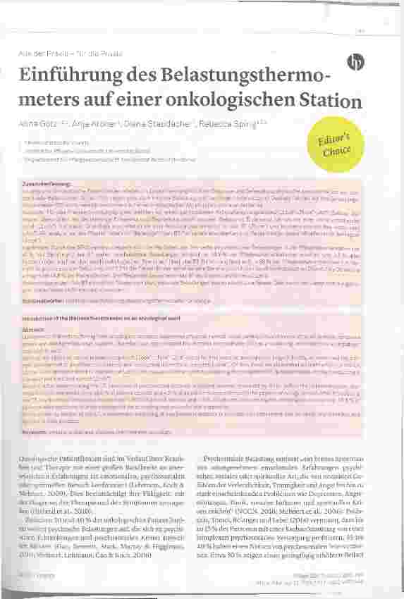 Vorschauseite 1: Einführung des Belastungsthermometers auf einer onkologischen Station