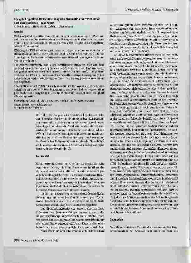Vorschauseite 2: Navigierte repetitive transkranielle Magnetstimulation zur Behandlung aphasischer Störungen nach Schlaganfall - Fallbericht