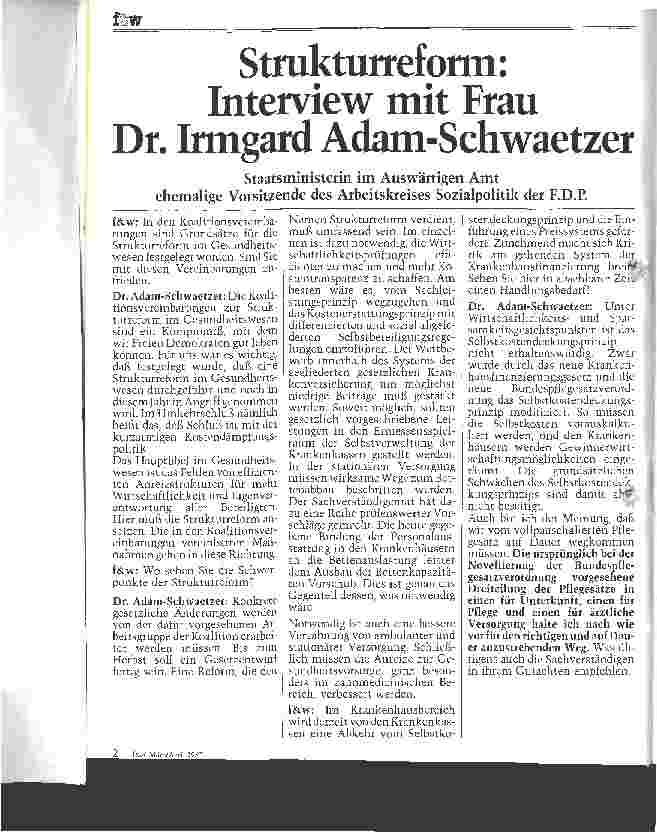 Vorschauseite 1: Strukturreform: Interview mit Frau Dr. Irmgard Adam-Schwaetzer