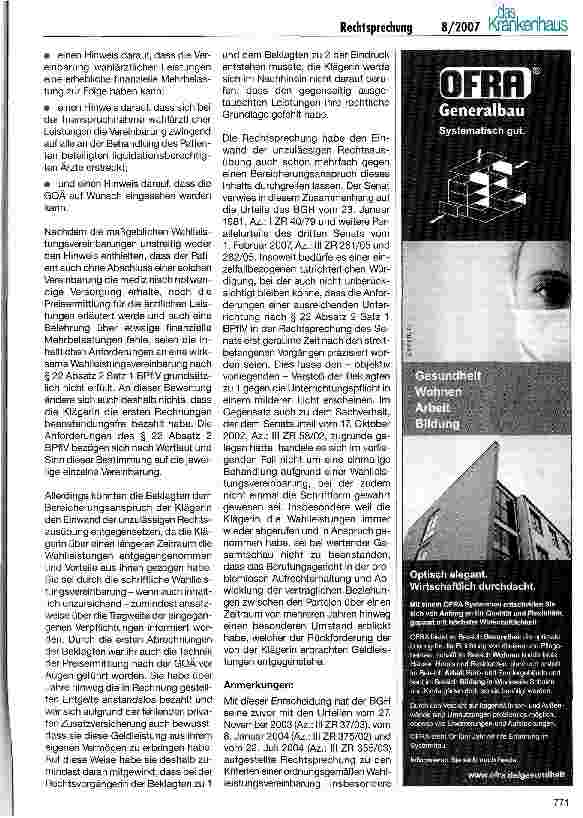 Vorschauseite 2: Einwand der unzulässigen Rechtsausübung bei Wahlleistungsvereinbarungen