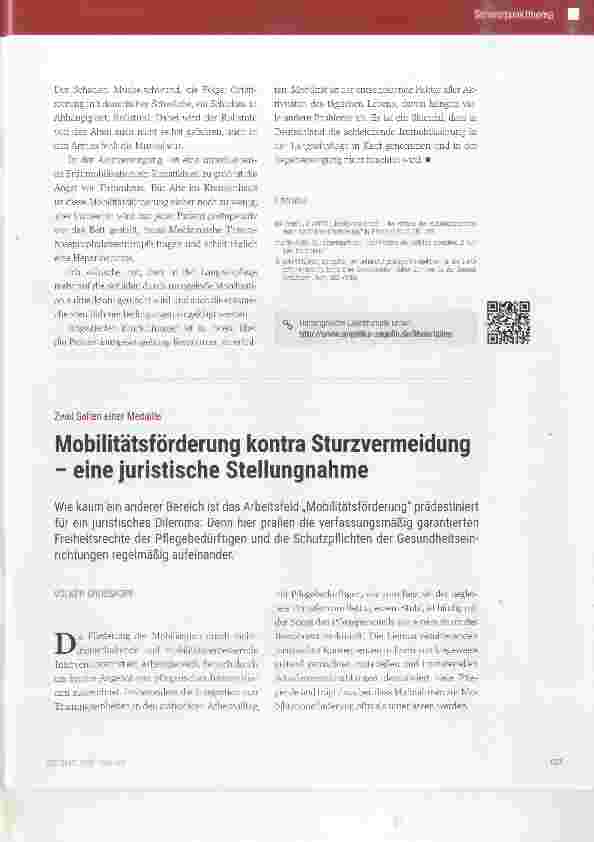 Vorschauseite 1: Mobilitätsförderung kontra Sturzvermeidung eine juristische Stellungnahme