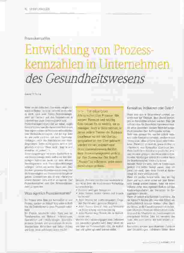 Vorschauseite 1: Entwicklung von Prozesskennzahlen in Unternehmen des Gesundheitswesens