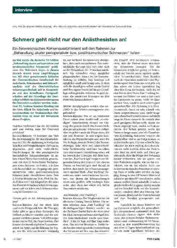 Vorschauseite 1: Schmerz geht nicht nur den Anästhesisten an!