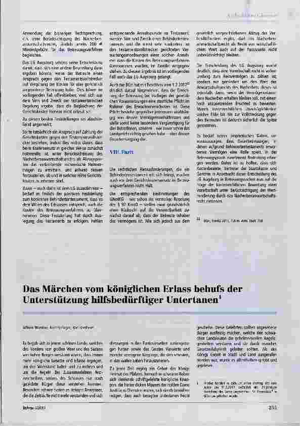 Vorschauseite 4: Behindertentestament und kostenrechtlicher Wert einer Vorherrschaft Anmerkung zu LG Augsburg, Beschluss vom 6.4.2017 51 T 258/17, BtPrax 2017, 249 (in dieser Ausgabe)