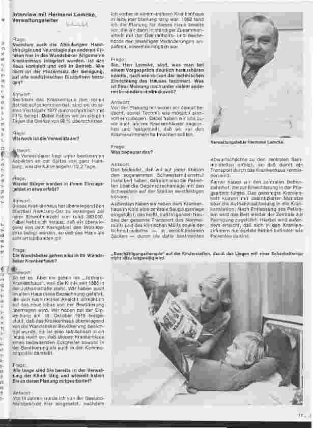Vorschauseite 1: Das Allgemeine Krankenhaus Wandsbek Interview mit Hermann Lemcke, Verwaltungsleiter