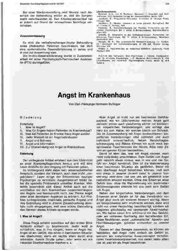 Vorschauseite 1: Angst im Krankenhaus