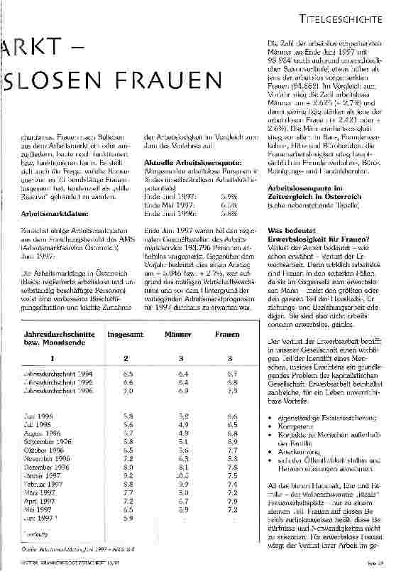 Vorschauseite 2: Frauen auf dem Arbeitsmarkt - Bildungsarbeit mit arbeitslosen Frauen 12. Österreichischer Krankenpflegekongreß