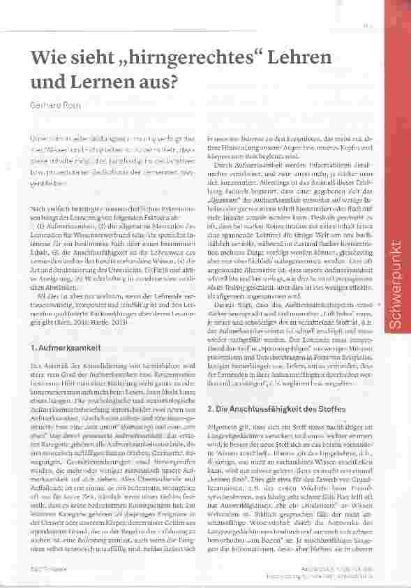 Vorschauseite 1: Wie sieht „hirngerechtes“ Lehren und Lernen aus?