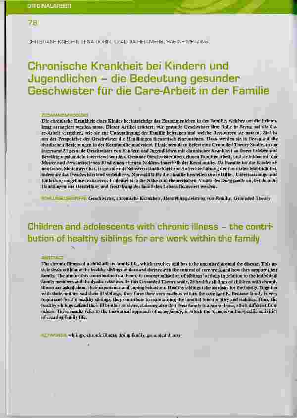 Vorschauseite 1: Chronische Krankheit bei Kindern und Jugendlichen die Bedeutung gesunder Geschwister für die Care-Arbeit in der Familie