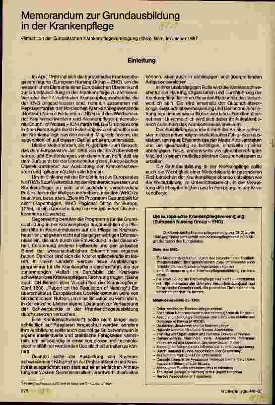 Vorschauseite 1: Memorandum zur Grundausbildung in der Krankenpflege