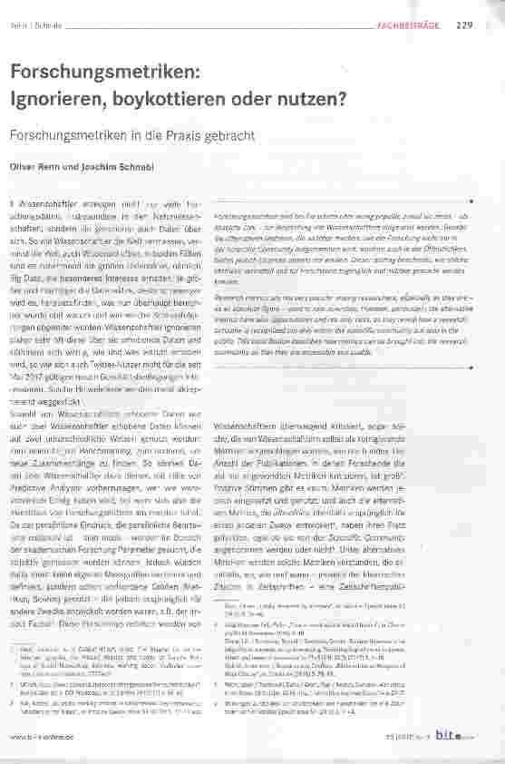 Vorschauseite 1: Forschungsmetriken: Ignorieren, boykottieren oder nutzen?