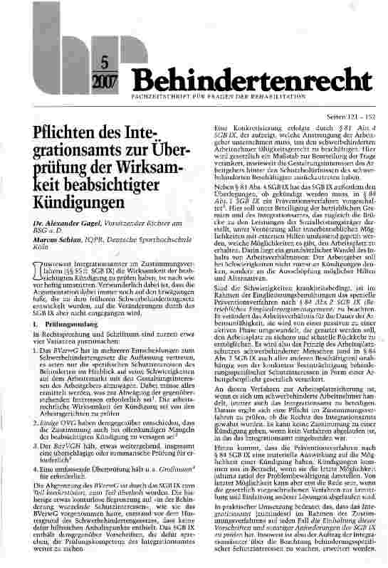 Vorschauseite 1: Pflichten des Inte-, grationsamts zur Überprüfung der Wirksamkeit beabsichtigter Kündigungen