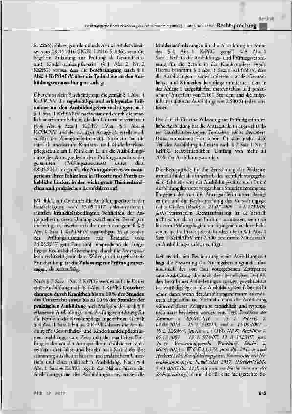 Vorschauseite 2: Zur Bezugsgröße für die Berechnung des Fehlzeitenanteils gemäß § 7 Satz 1 Nr. 2 KrPflC