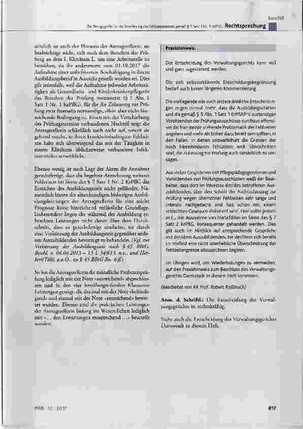 Vorschauseite 4: Zur Bezugsgröße für die Berechnung des Fehlzeitenanteils gemäß § 7 Satz 1 Nr. 2 KrPflC