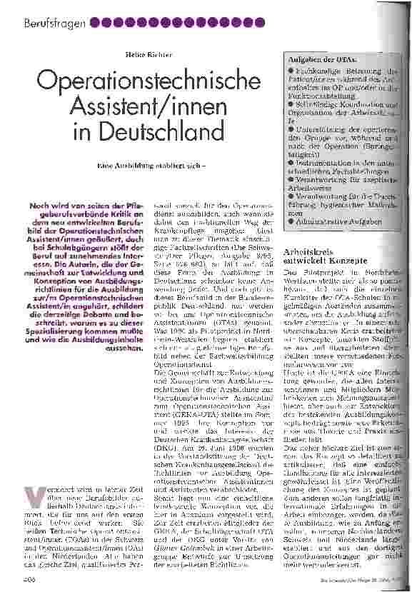 Vorschauseite 1: Operationstechnische Assistent/innen in Deutschland Eine Ausbildung etabliert sich