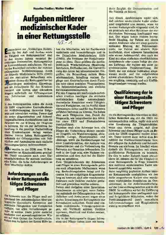 Vorschauseite 1: Aufgaben mittlerer medizinischer Kader in einer Rettungsstelle