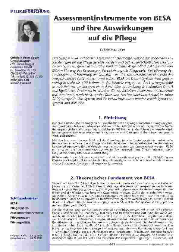 Vorschauseite 1: Assessmentinstrumente von BESÄ und ihre Auswirkungen auf die Pflege