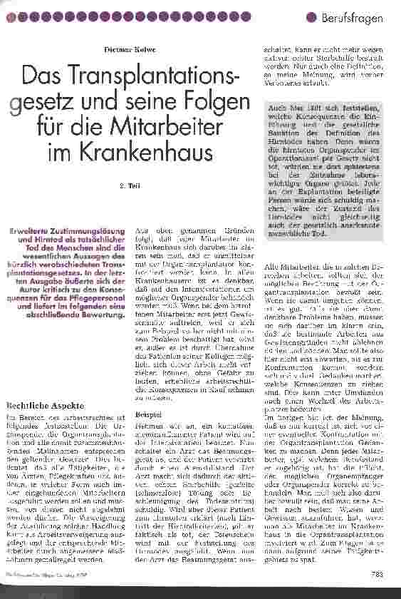Vorschauseite 1: Das Transplantationsgesetz und seine Folgen für die Mitarbeiter im Krankenhaus 2. Teil
