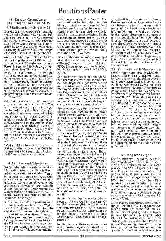 Vorschauseite 3: Poitions Papier - Kommentar zur Grundsatzstellungnahme Pflegeprozess und Dokumentation des Medizinischen Dienstes der Spitzenverbände der Krankenkassen