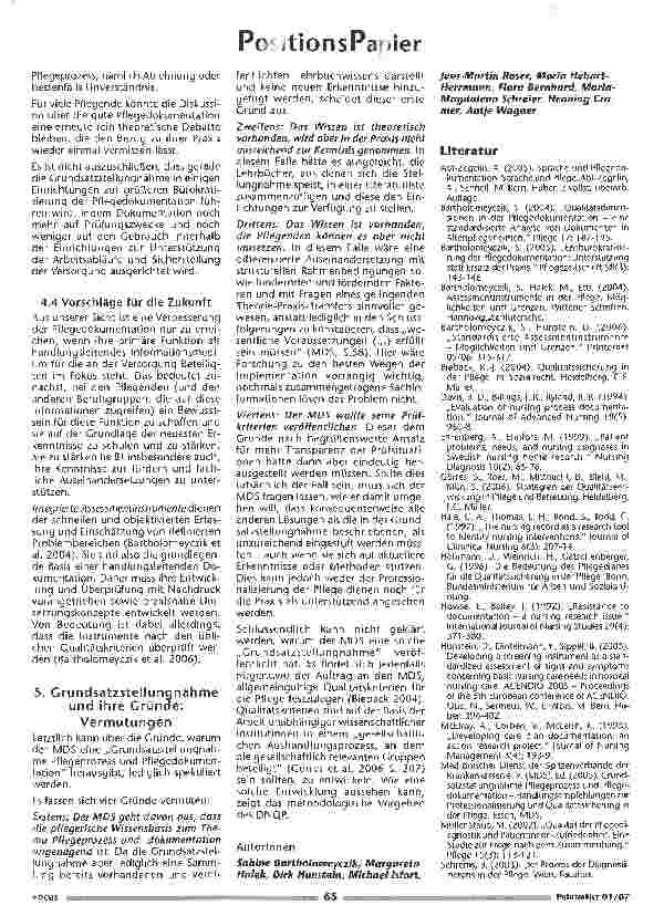 Vorschauseite 4: Poitions Papier - Kommentar zur Grundsatzstellungnahme Pflegeprozess und Dokumentation des Medizinischen Dienstes der Spitzenverbände der Krankenkassen