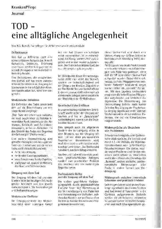 Vorschauseite 1: Tod - eine alltägliche Angelegenheit