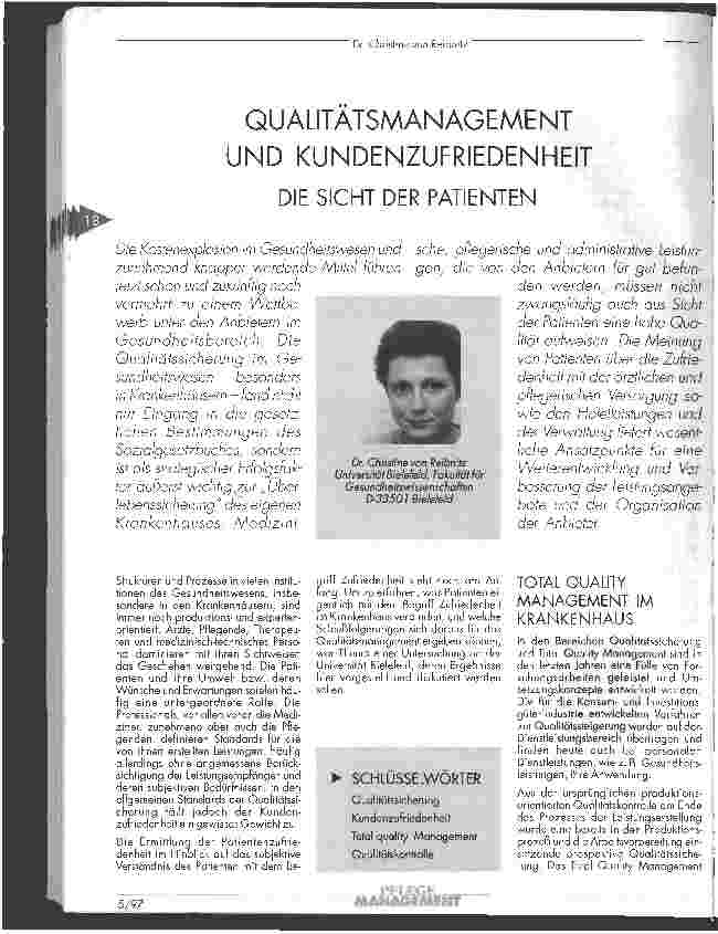 Vorschauseite 1: Qualitätsmanagement und Kundenzufriedenheit Die Sicht der Patienten