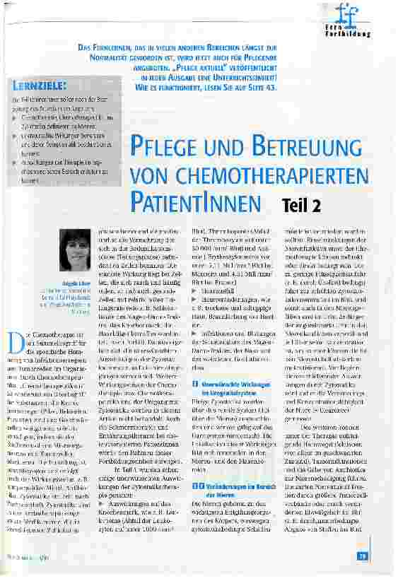 Vorschauseite 1: Pflege und Betreuung von chemotherapierten PatientInnen