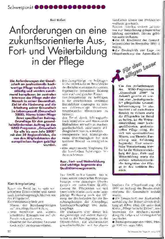 Vorschauseite 1: Anforderungen an eine zukunftsorientierte Aus-, Fortund Weiterbildung in der Pflege
