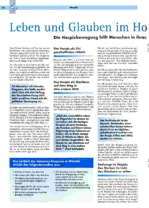 Vorschauseite 1: Leben und Glauben im Hospiz