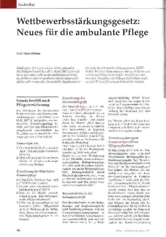Vorschauseite 1: Wettbewerbsstärkungsgesetz: Neues für die ambulante Pflege