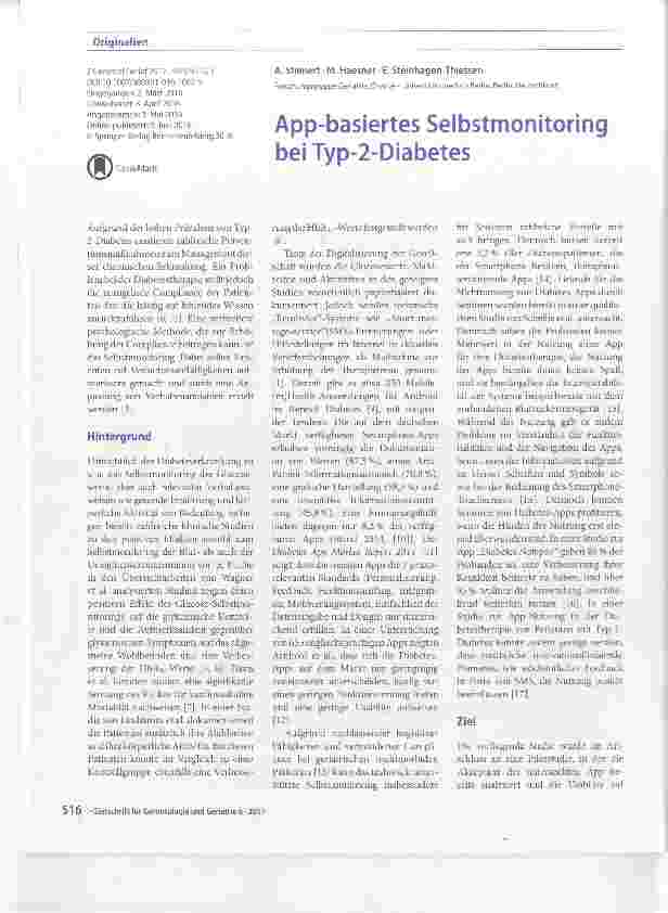 Vorschauseite 1: App-basiertes Selbstmonitoring bei Typ-2-Diabetes