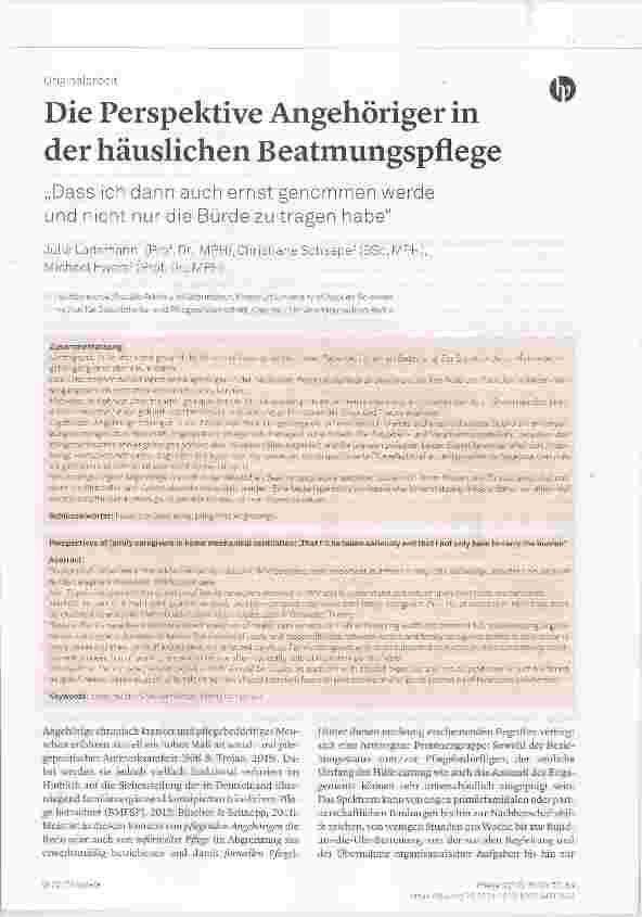 Vorschauseite 1: Die Perspektive Angehöriger in der häuslichen Beatmungspflege