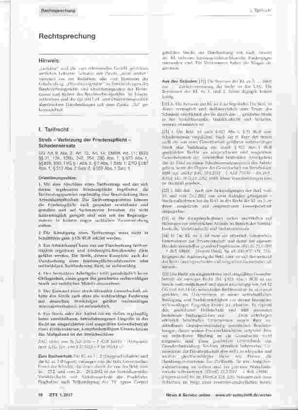 Vorschauseite 1: Streik - Verletzung der Friedenspflicht Schadensersatz