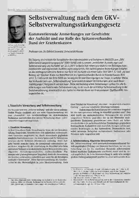 Vorschauseite 1: Selbstverwaltung nach dem GKV- Selbstverwaltungsstärkungsgesetz