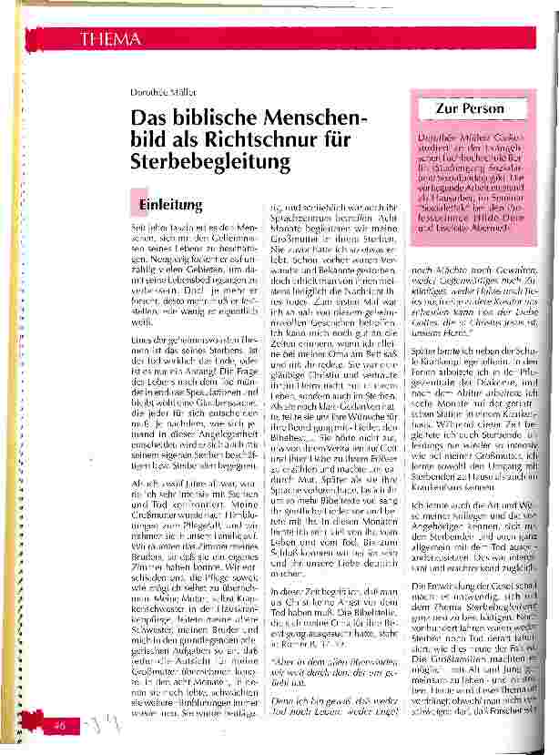 Vorschauseite 1: Das biblische Menschenbild als Richtschnur für Sterbebegleitung